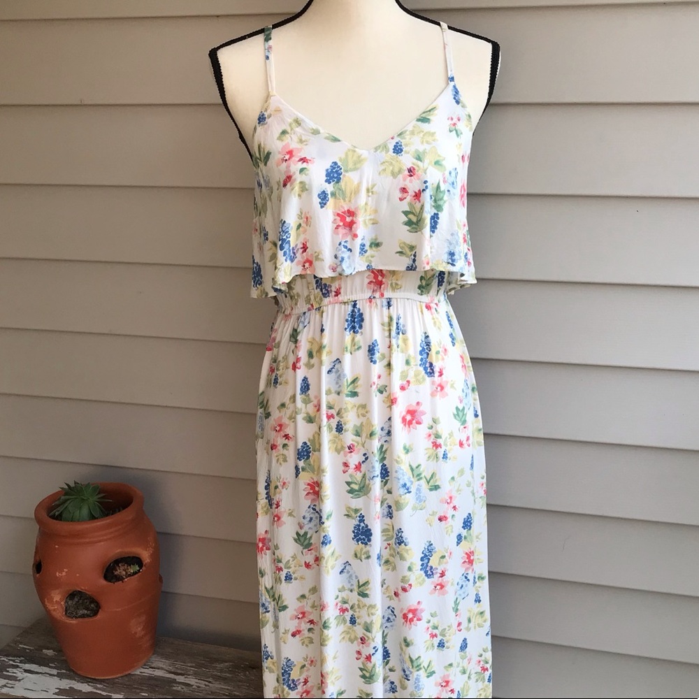 Lauren Conrad Pink & Blue Floral Maxi Dress Small
